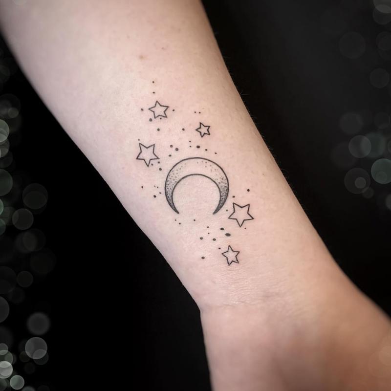 Moon and Stars Tattoo 4