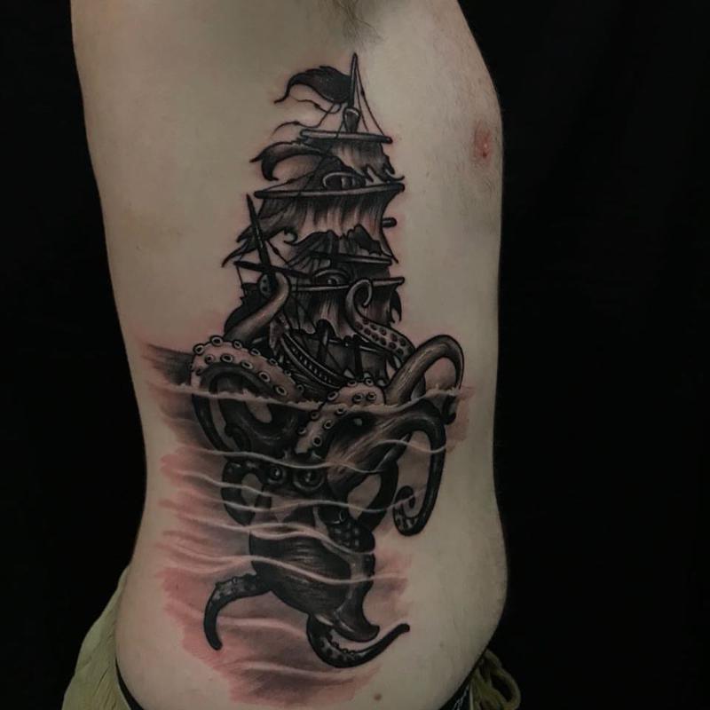 Octopus and Ship Tattoo 1