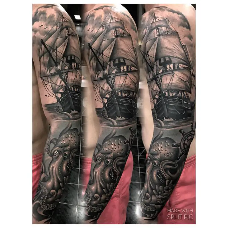 Octopus and Ship Tattoo 2