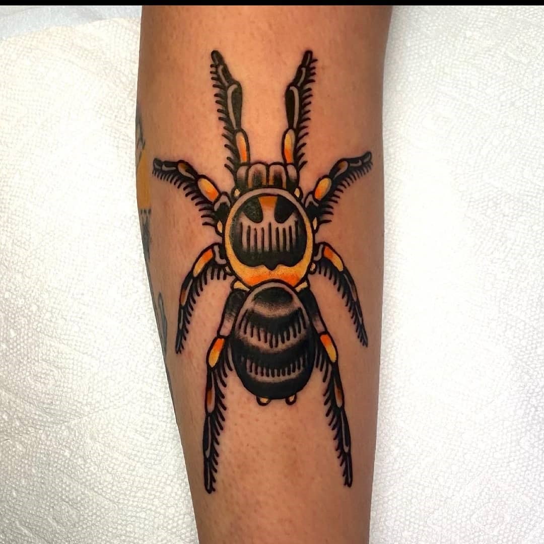 Pop Of Yellow Spider Tattoo 
