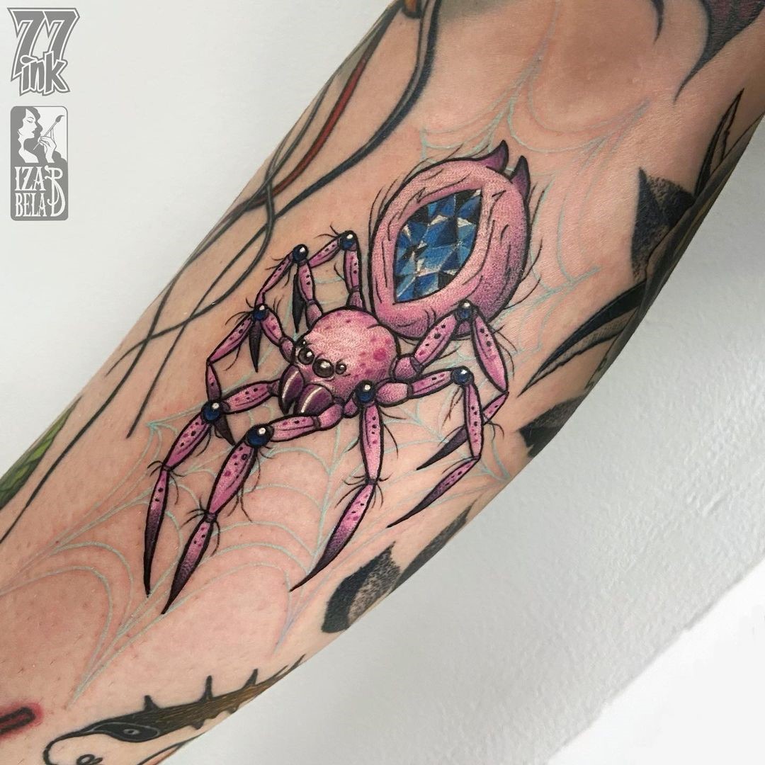 Small Pink Spider Tattoo 