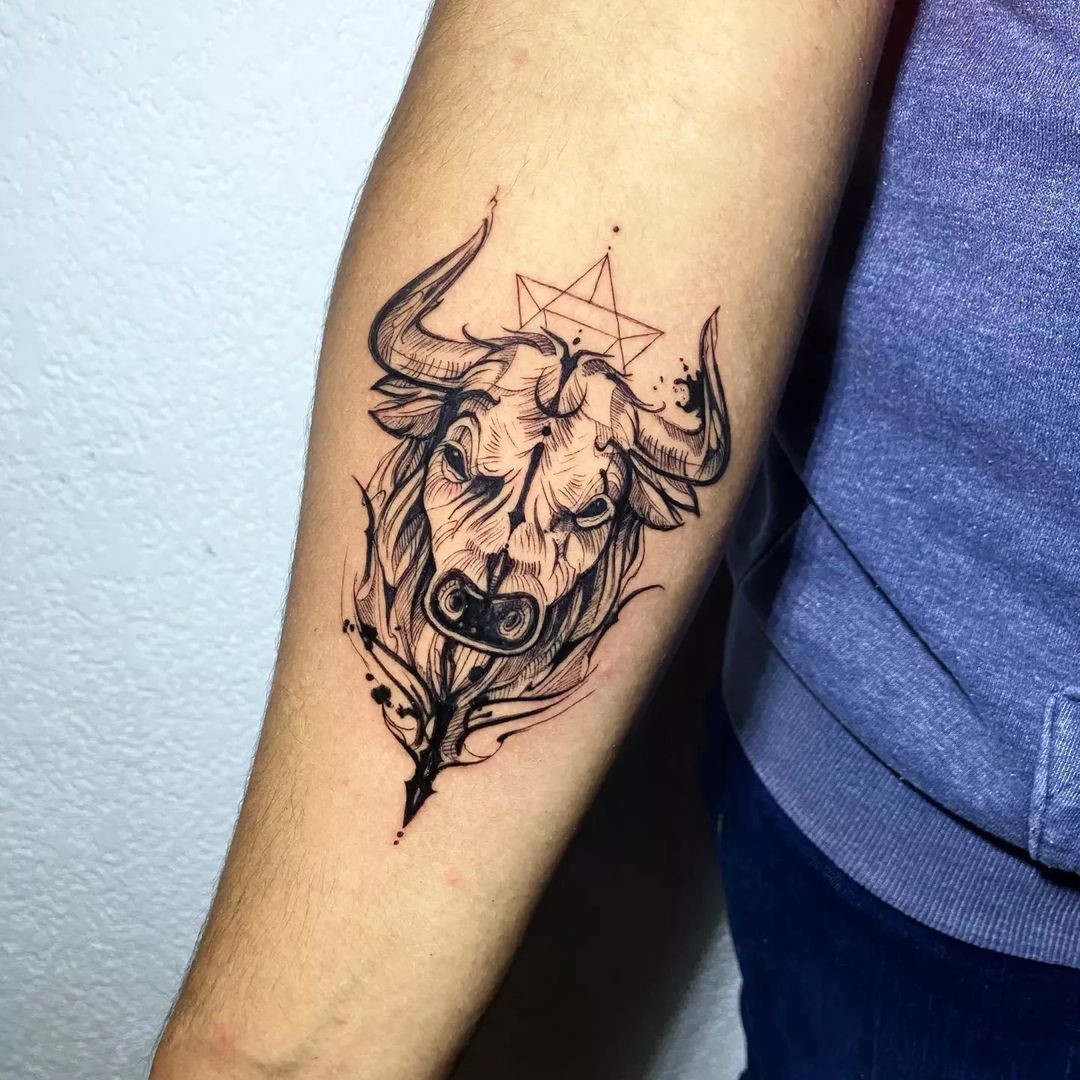 Arm Bull Head Tattoo 