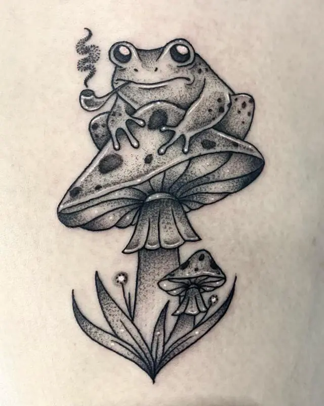 Artistic Mushroom Frog Tattoo
