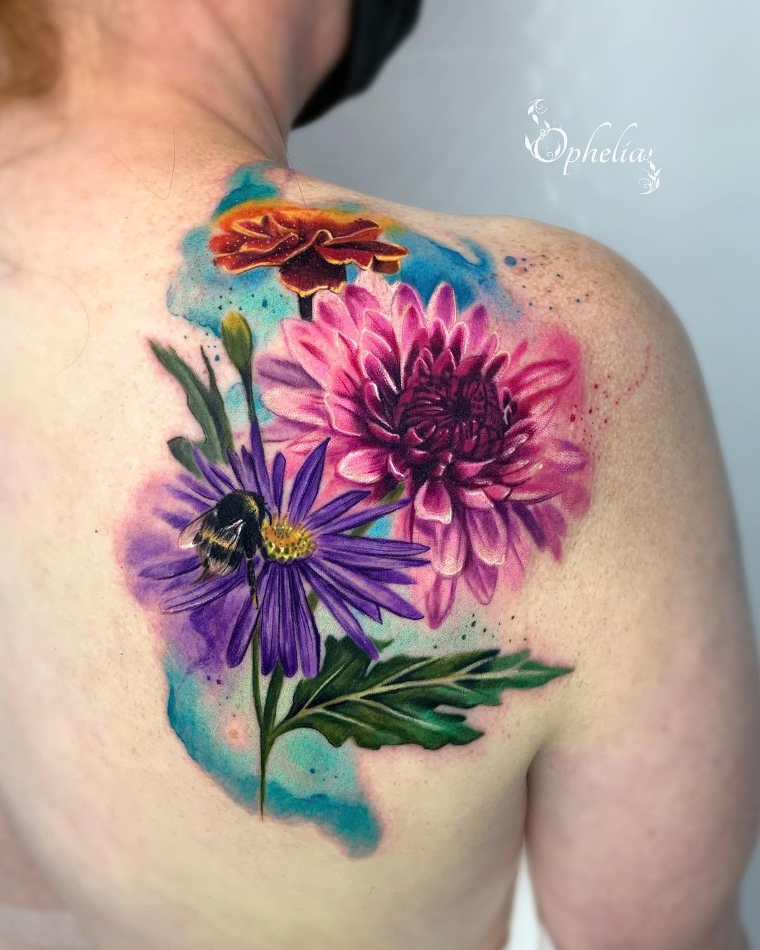 Aster Birth Flower Tattoo Large Back Tattoo 