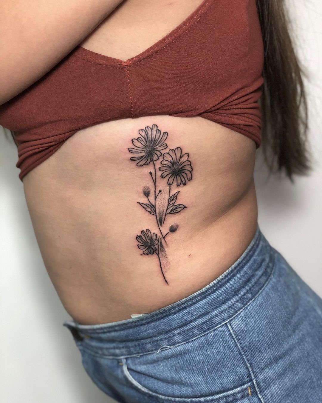 Aster Flower Tattoo Black And White Idea