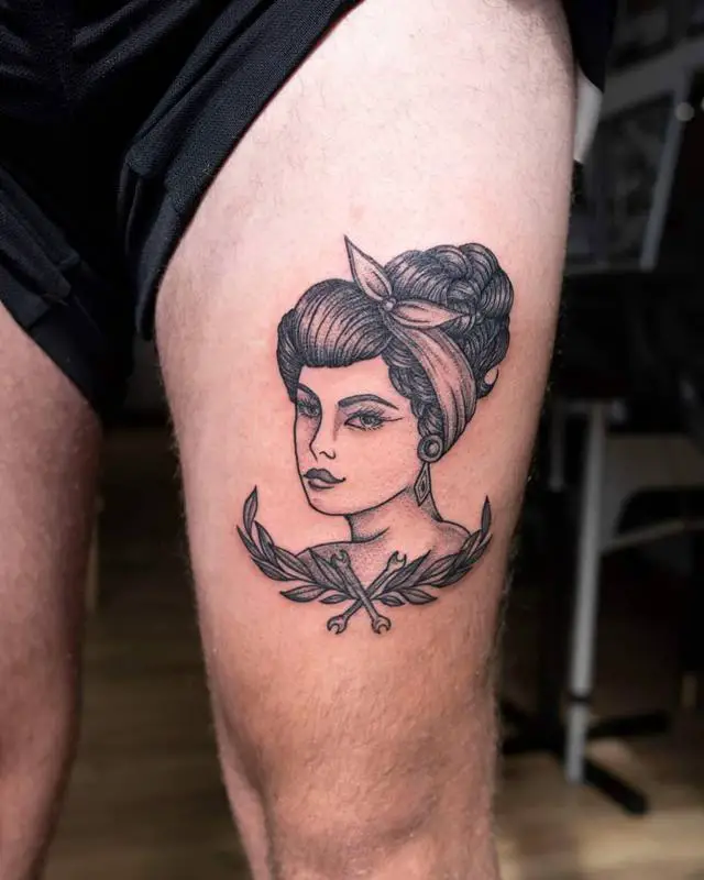 Black And White Pin Up Hairstyle Design Tattoo