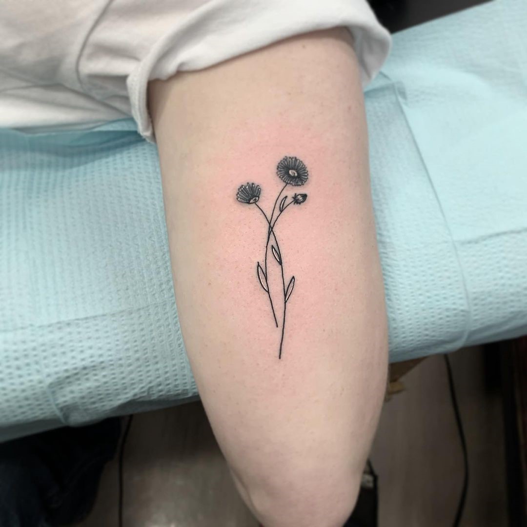Black Ink Aster Flower Tattoo 