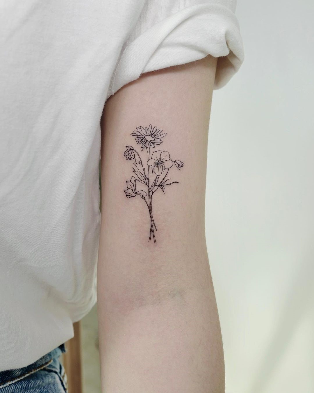 Black Ink Idea Aster Flower Tattoo Small 