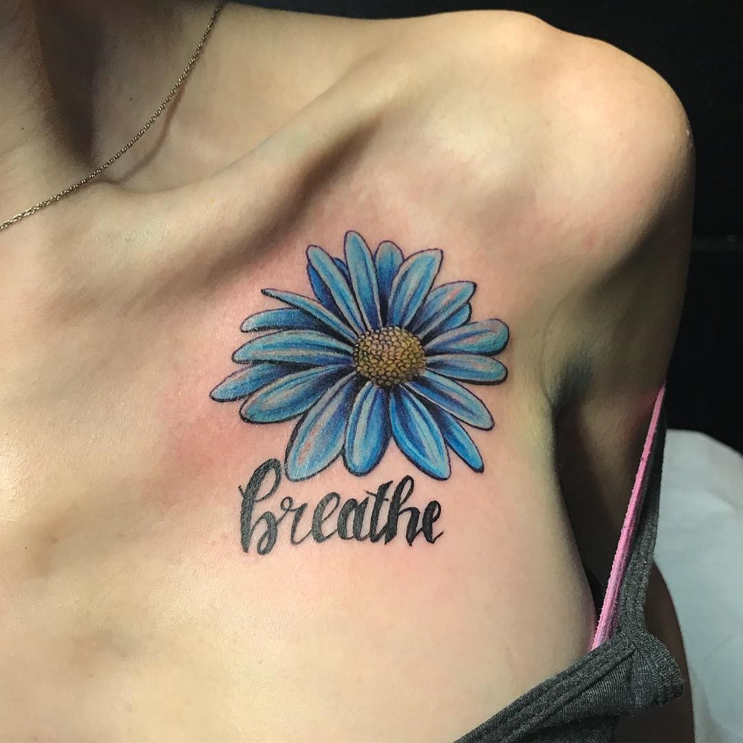 Blue Aster Flower Tattoo 