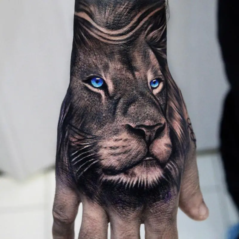 Blue Color Eyes Lion Tattoo 2