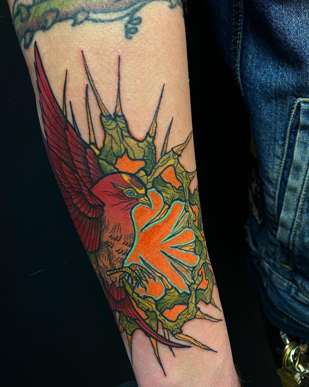 Bright Neon Sparrow Tattoo 