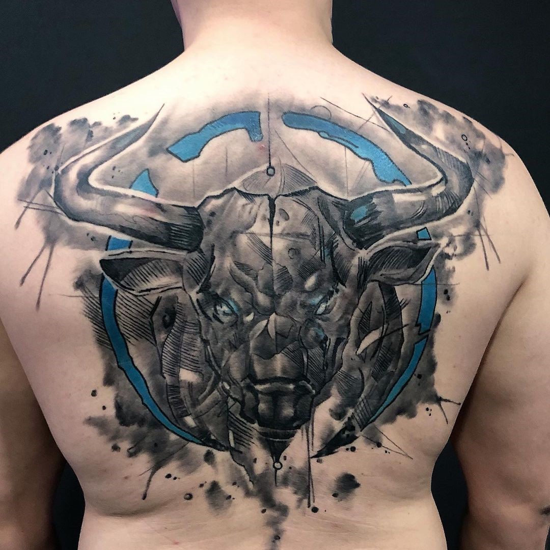 Bulls Tattoo Over Back 