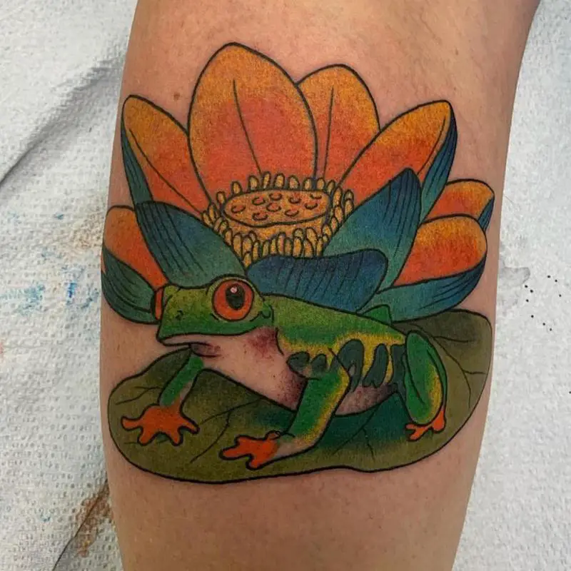 Celtic Frog On The Lotus Flower Tattoo