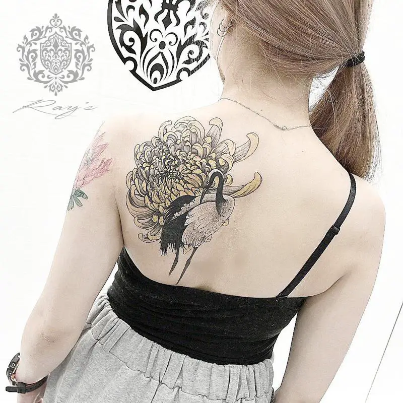 Chrysanthemum and Bird Tattoo 2