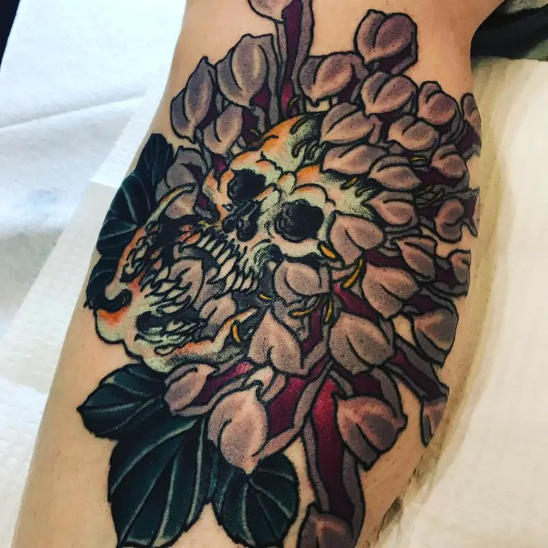 Chrysanthemum and Skull Tattoo 2