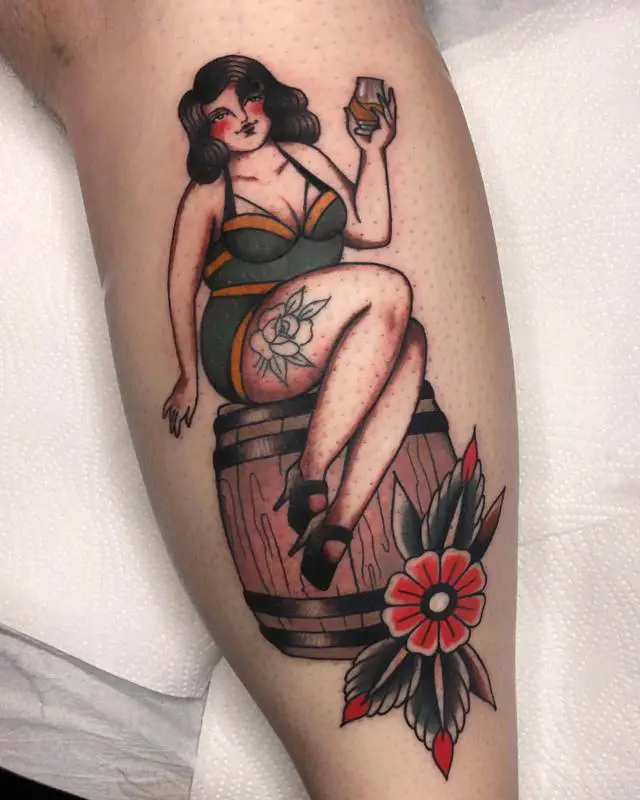 Curvy Serving Pinup Girl Tattoo Design