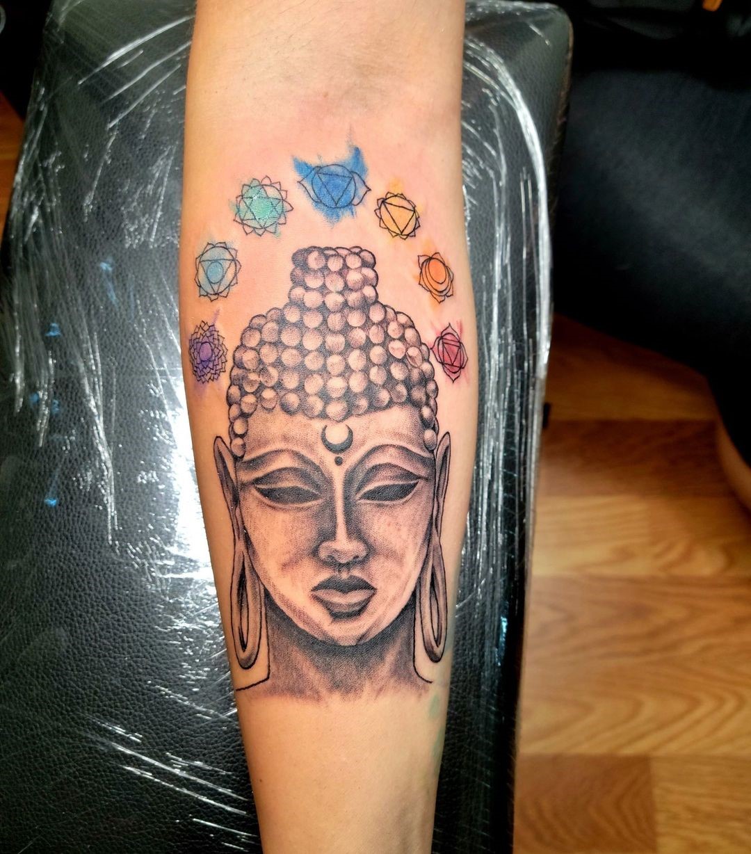 Forearm Colorful Chakra Tattoo Ink 