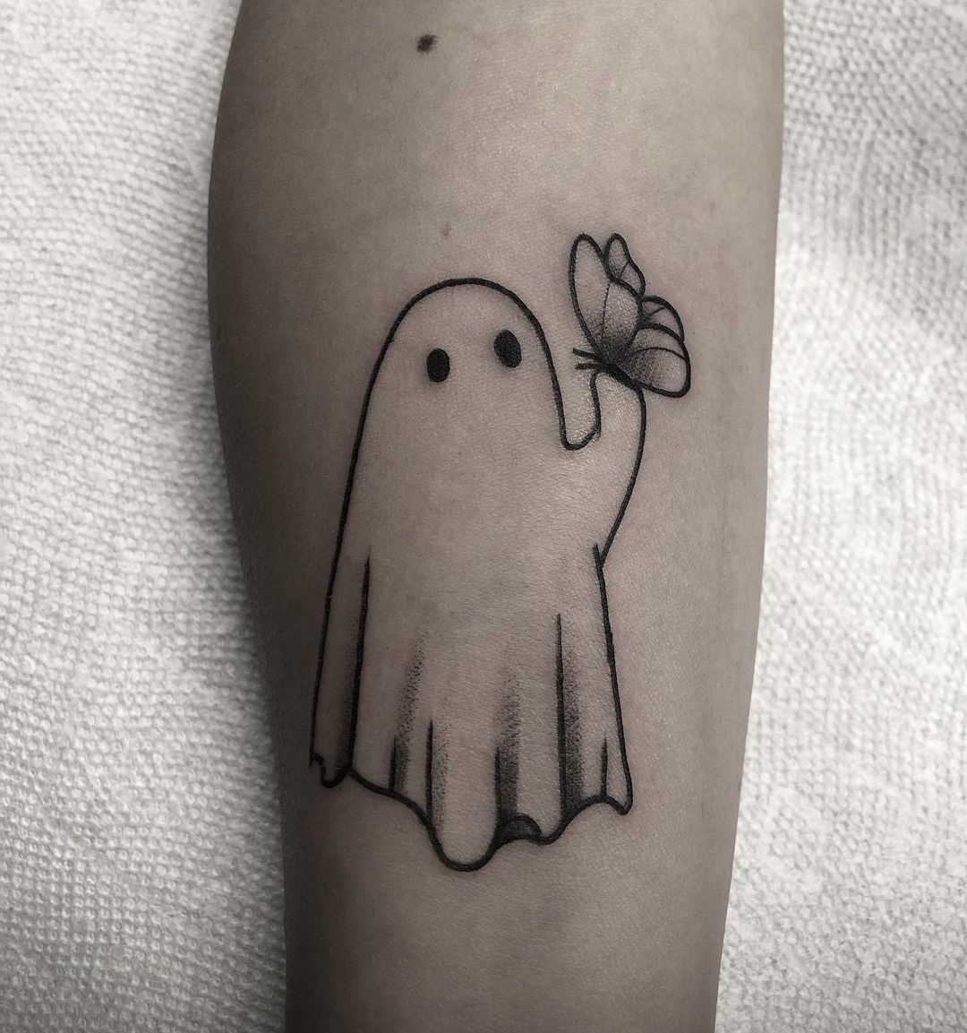 Ghost Tattoo With A Butterfly 