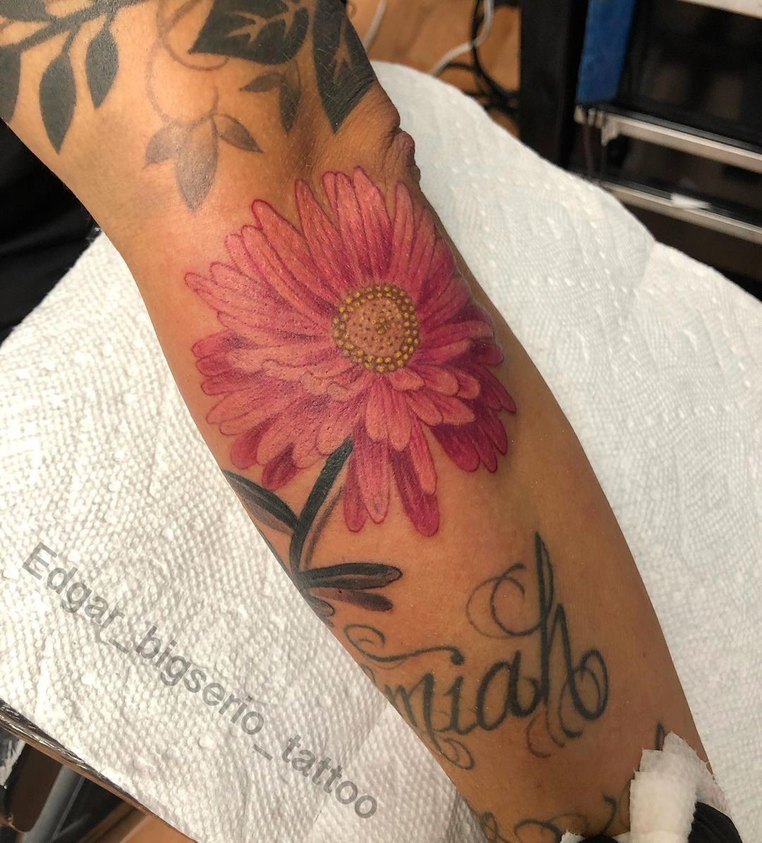 Hot Pink Aster Flower Tattoo 
