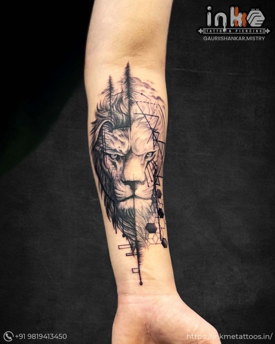 Innovative Geometrical Leo Lion Tattoo Design