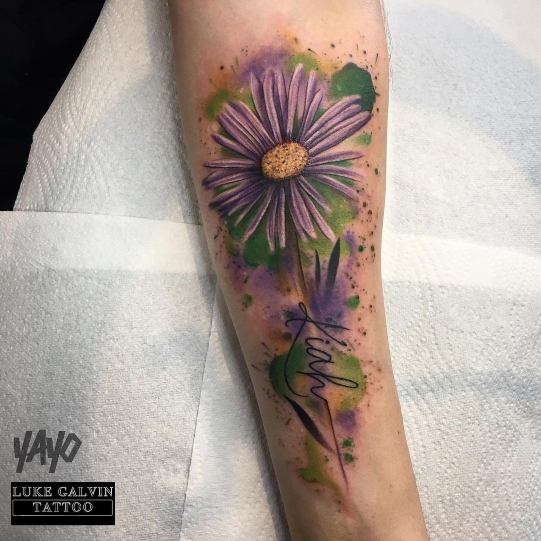 Large Purple Aster Flower Tattoo 