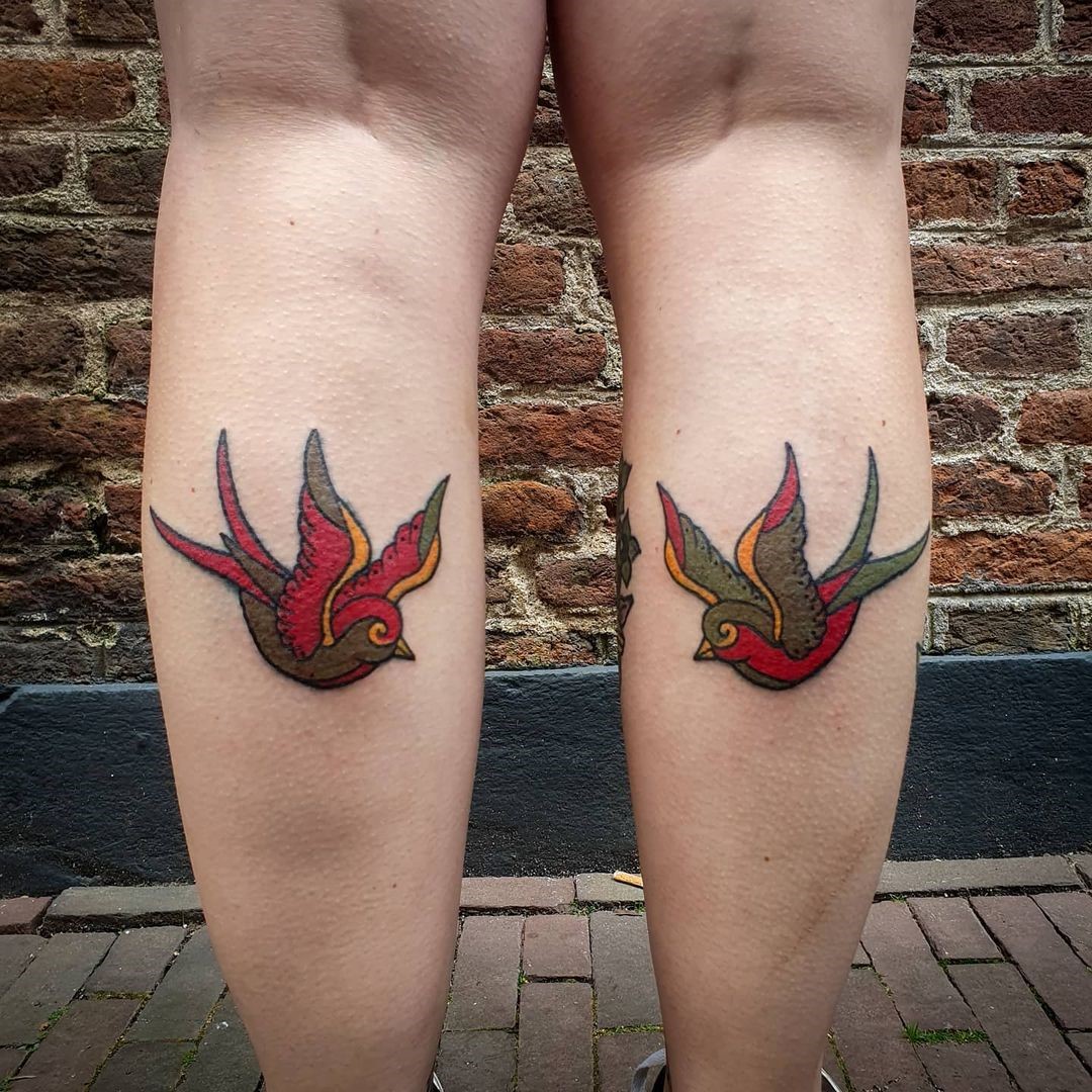 Leg Calves Sparrow Tattoo 