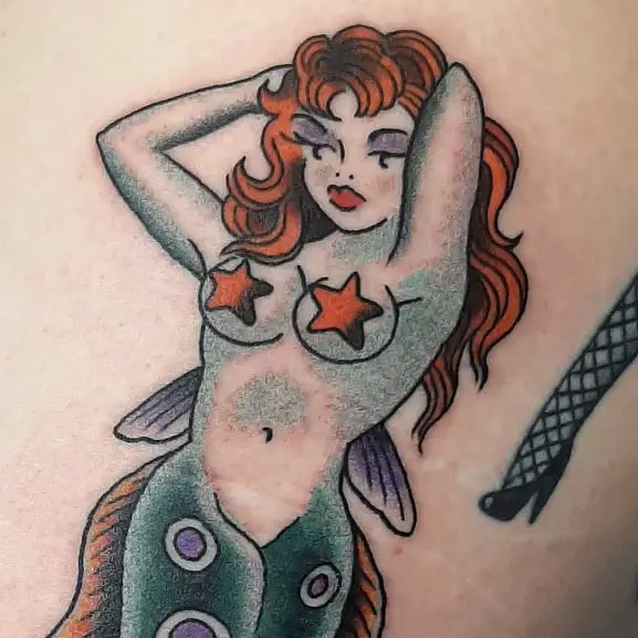 Mermaid Pin Up Girl Tattoo Design