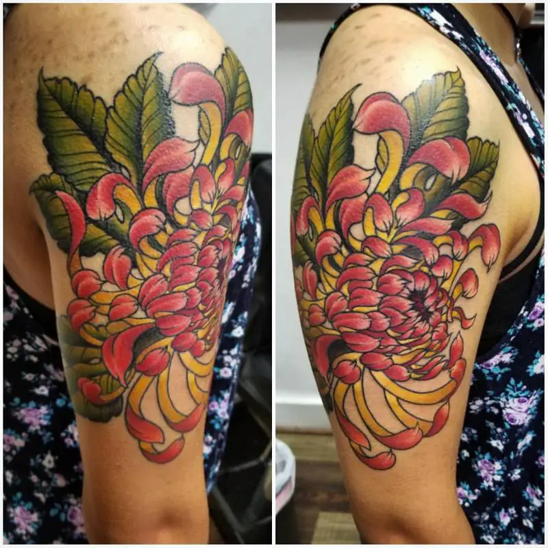 Multicolored Chrysanthemum Tattoo 2
