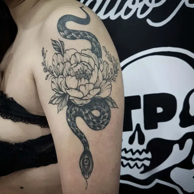 Peonies and Snake Tattoos 2