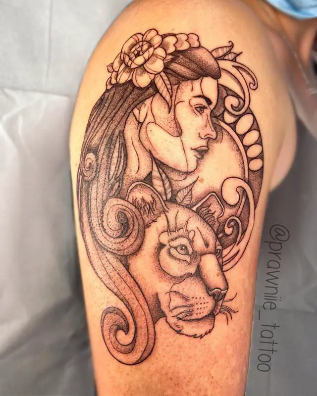 Powerful Lioness Tattoo Design