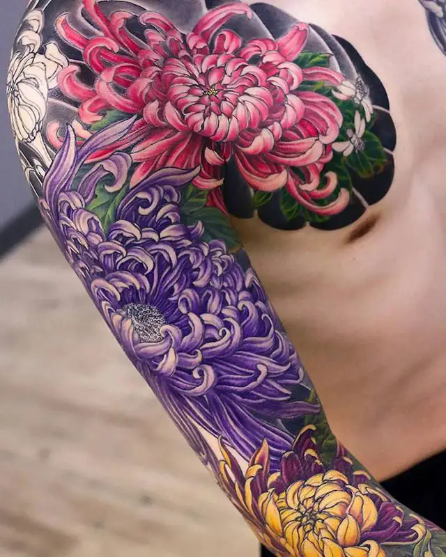 Realistic Chrysanthemum Tattoos 2