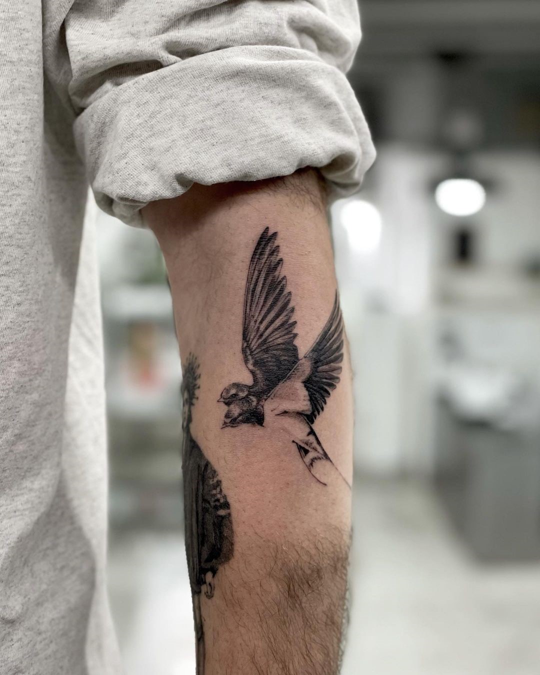 Blue Sparrow Tattoo On Shoulder