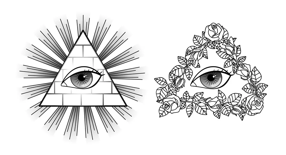 All seeing eye pyramid symbol in tattoo Royalty Free Vector