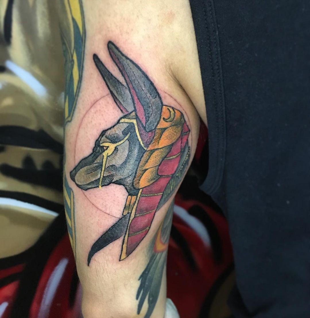 Arm Anubis Colored Tattoo 