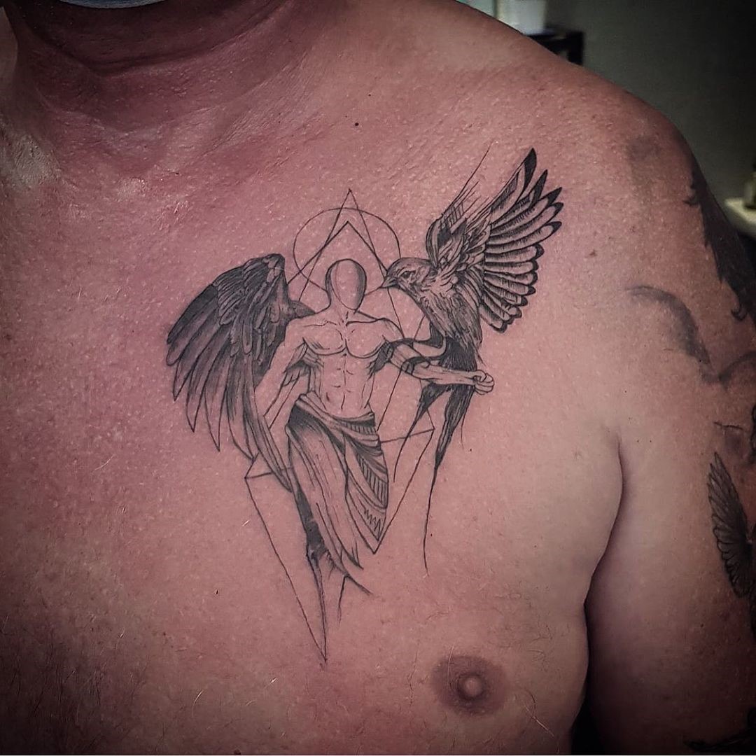 Black Dove Chest Tattoo