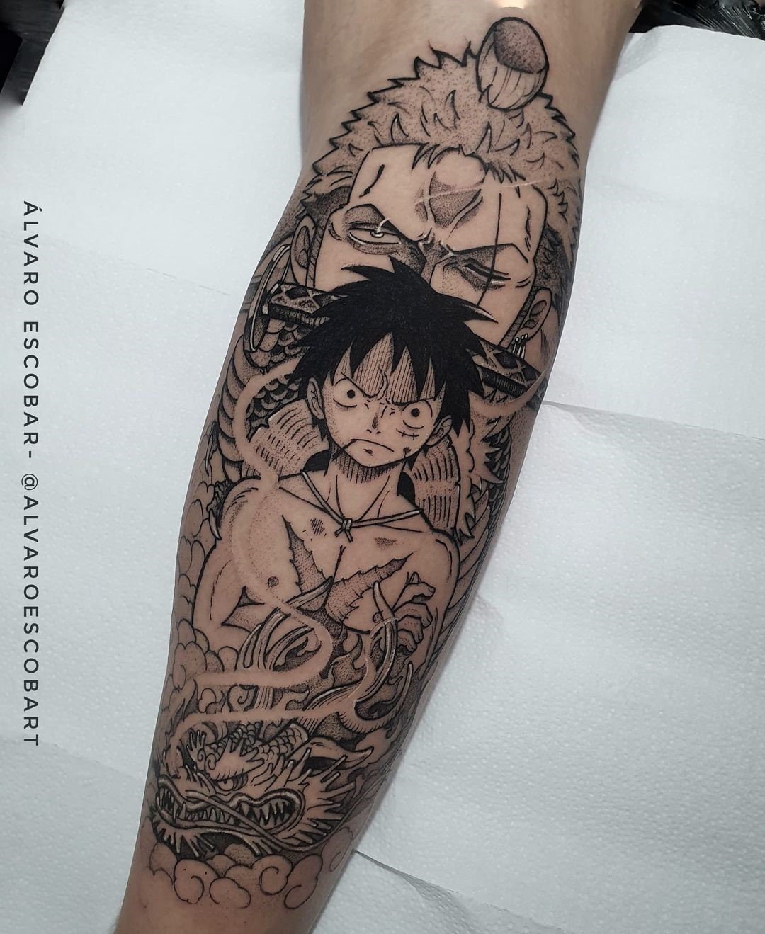 Black & White Ink Ace One Piece Tattoo 