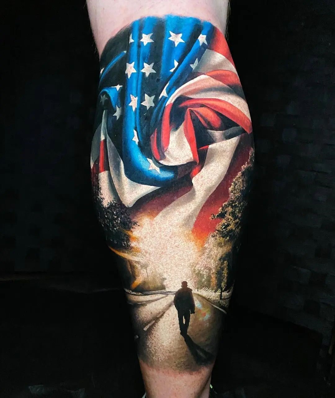 Colorful American Flag Tattoo 
