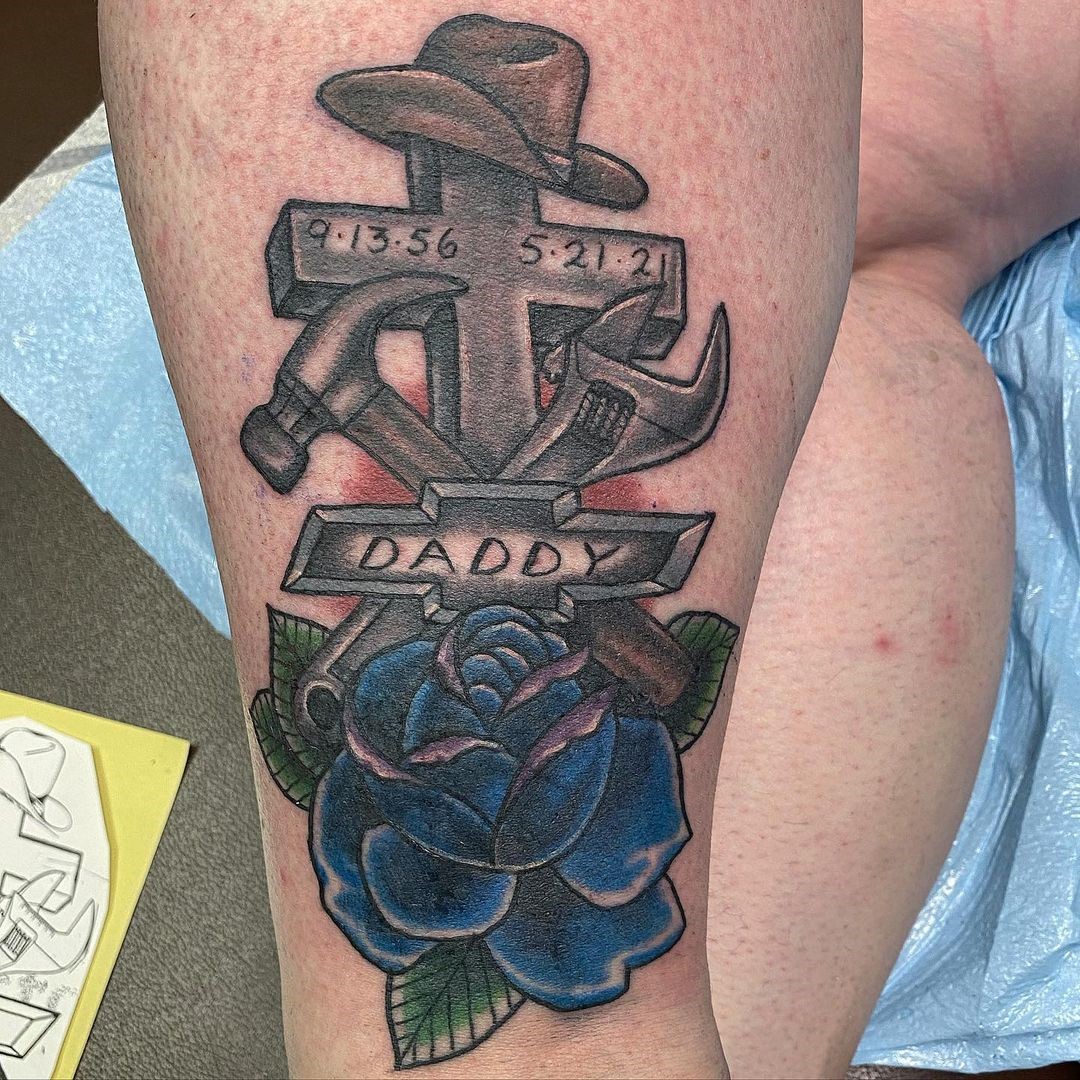 Dad Dedicated Hammer Tattoo 