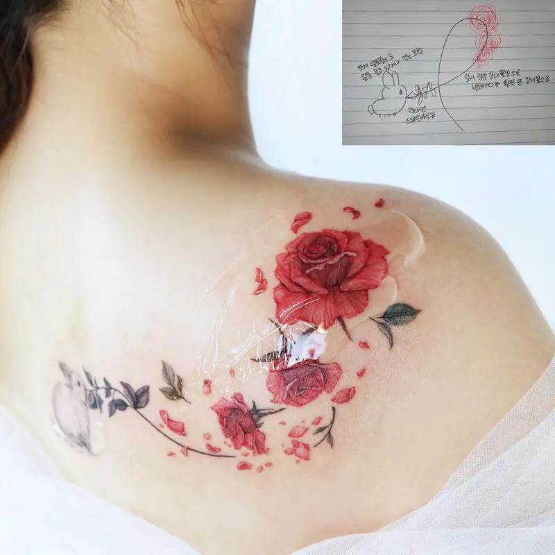 Floating Petals Rose Tattoo