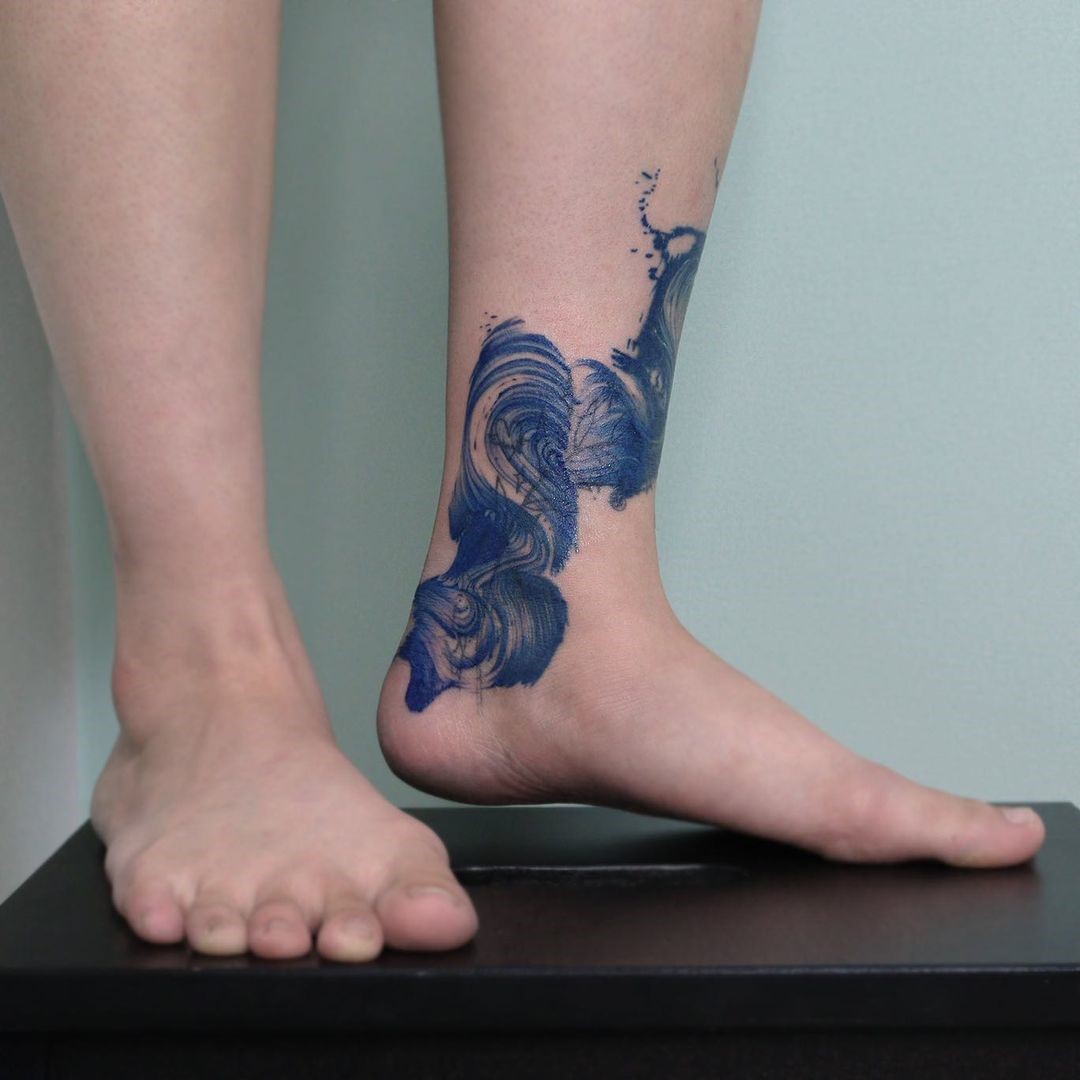Foot Wave Tattoo Blue Design 