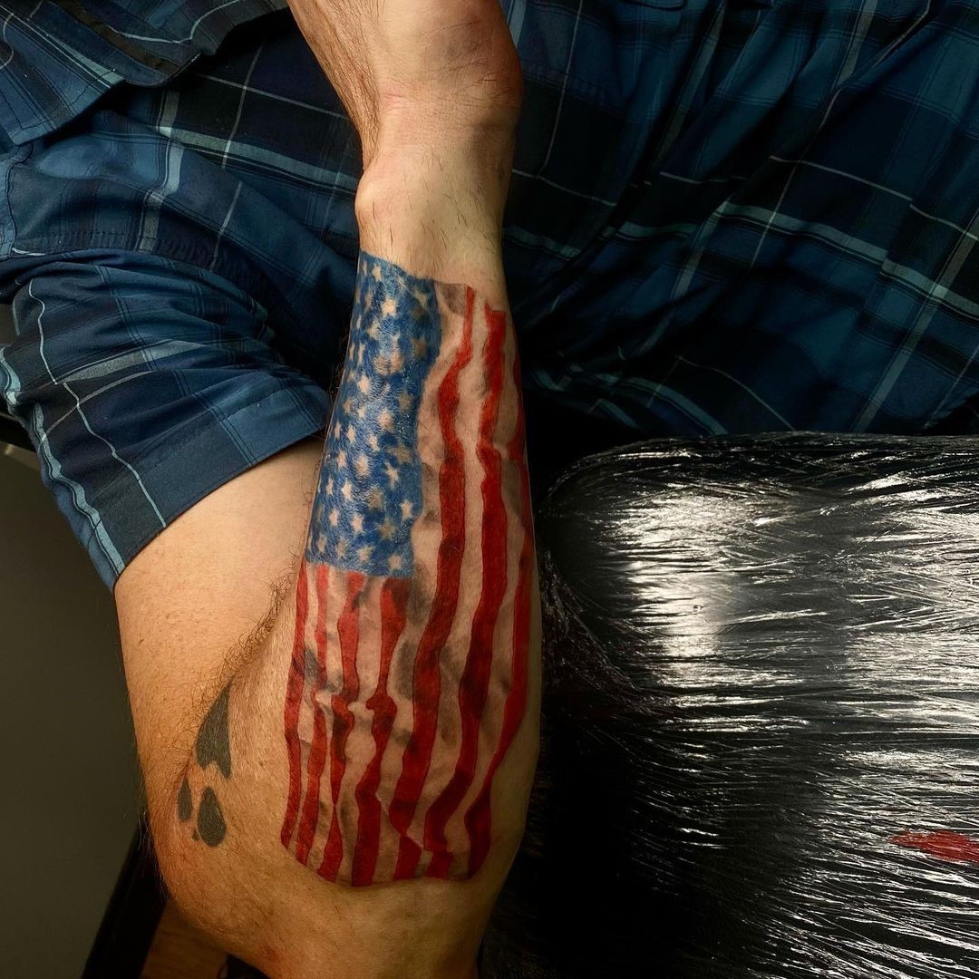 Forearm American Flag Tattoo 
