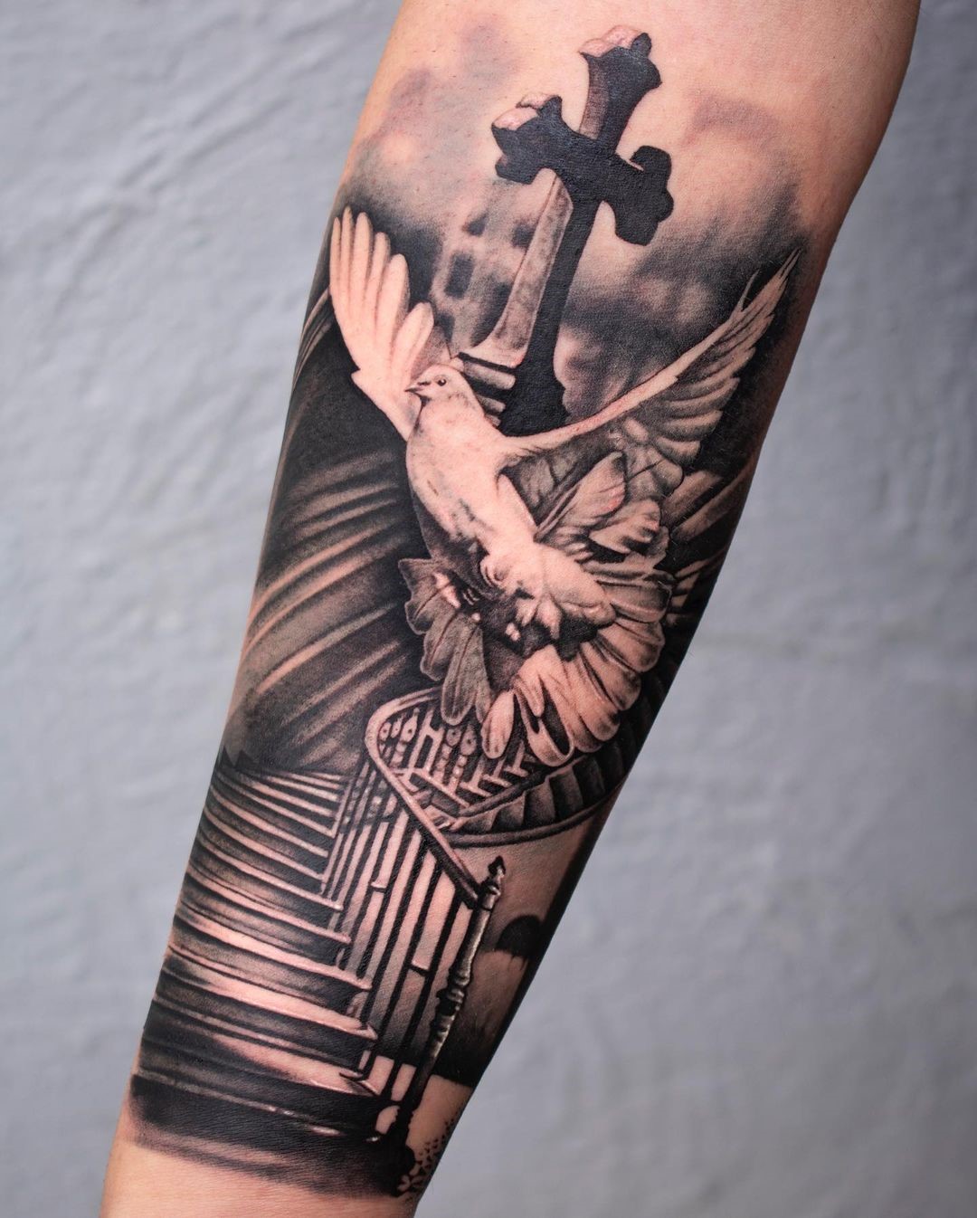 Amour Tattoo - Heaven gate with hands & Dove Halfsleeve tattoo. Tattooed  by: Cuong Tatt | Facebook