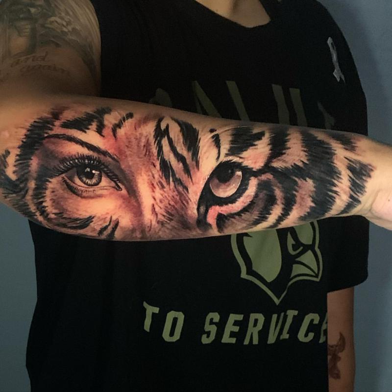 Half Women Half Tiger Eyes Tattoo Design