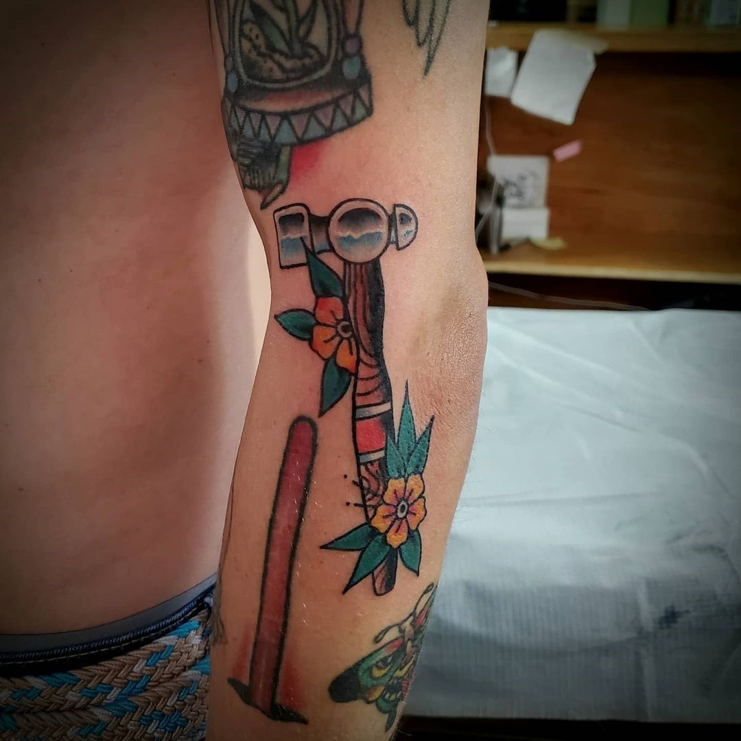 Hammers Tattoo With Flowers