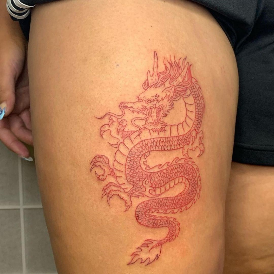 Leg Red Dragon Tattoo Design