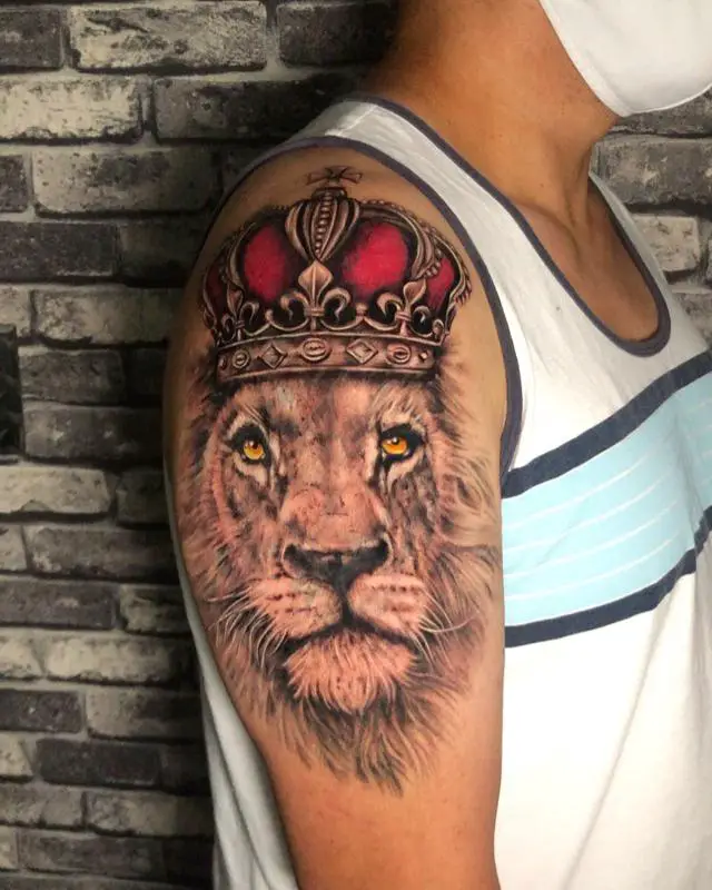 Lion Head With Crown Tattoo 1
