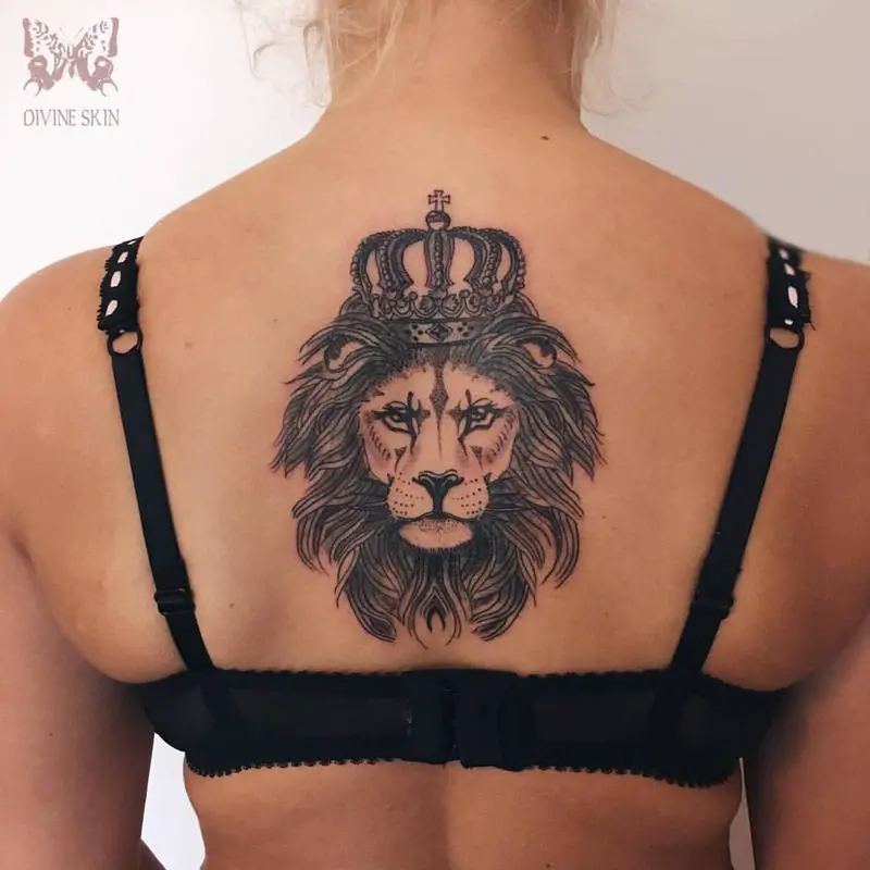 Lion With Crown Back Tattoo 1