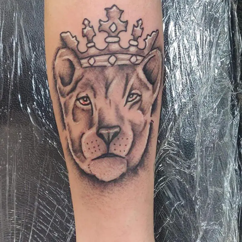 Lioness With Crown Tattoo 2