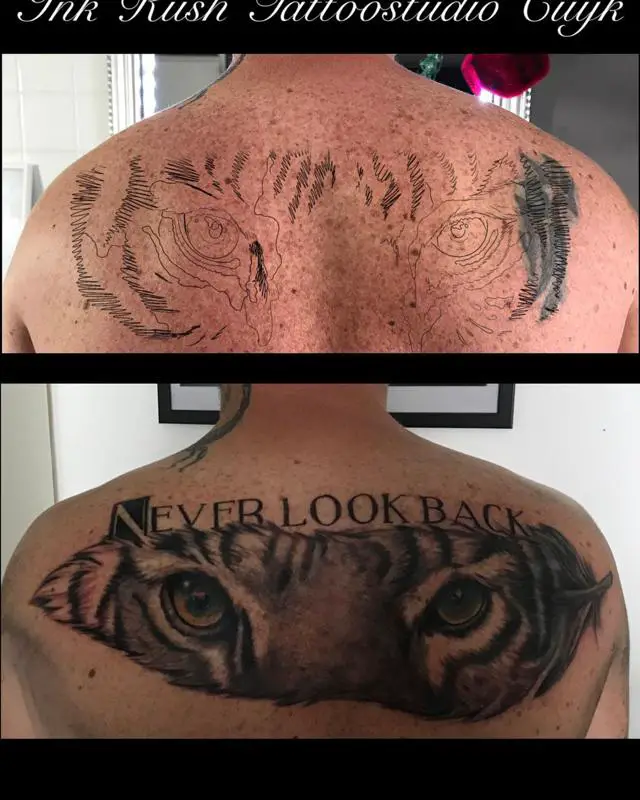 Never Look Back Tiger Eyes Tattoo Design