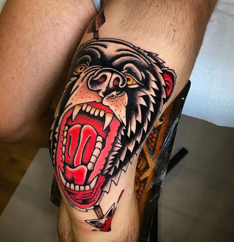 Open Animal Mouth Knee Tattoos 1